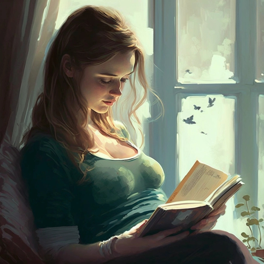 Femme enceinte lisant un livre
